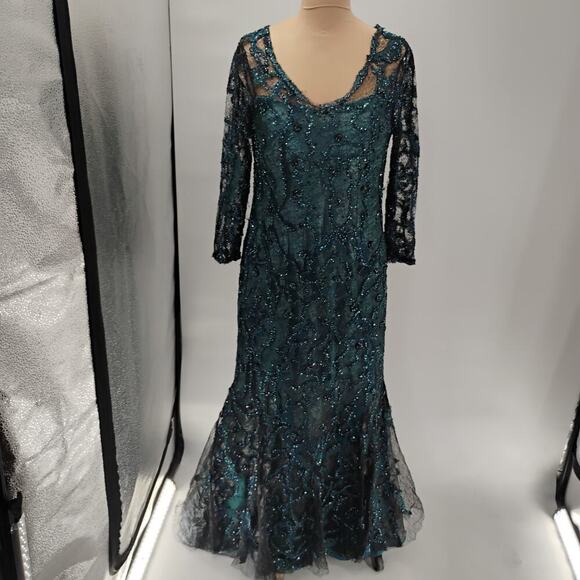 $1295 Rene Ruiz Collection Women's Green Floral Round Neck Gown Dress - Picture 4 of 16